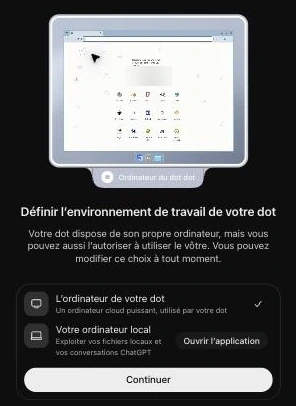 Définir l'environnement de travail du dot : son ordinateur cloud, toujours disponible, ou ton ordinateur local en option