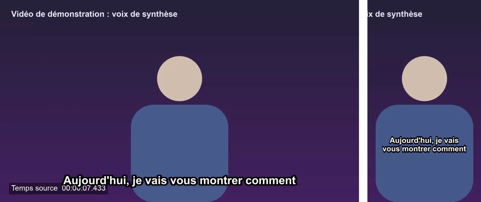 Deux images de la vidéo de démonstration montée par Claude : la version horizontale sous-titrée et la version verticale 9:16