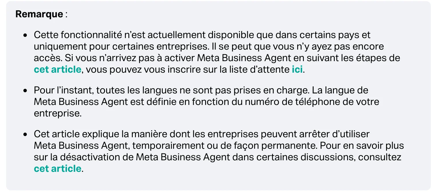 La FAQ de WhatsApp : la fonctionnalité n'est disponible que dans certains pays et pour certaines entreprises